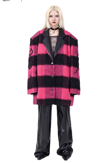 Black Pink Plaid Oversized Blazer