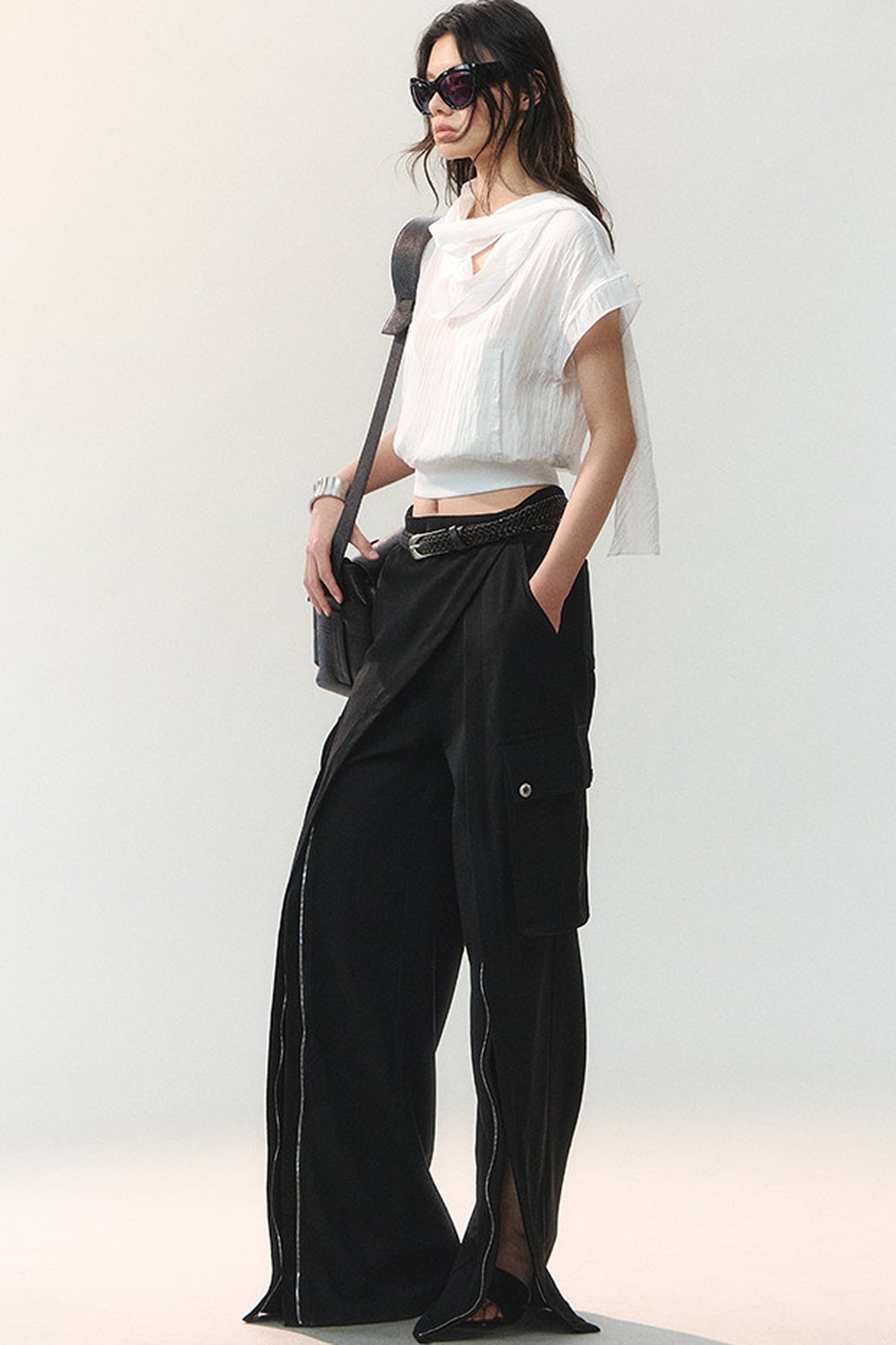 Drape Collar Short Sleeve Shirt