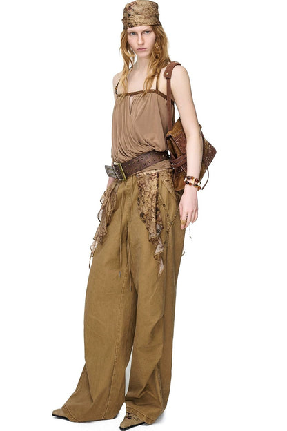 Pleated Beaded One-Shoulder Top