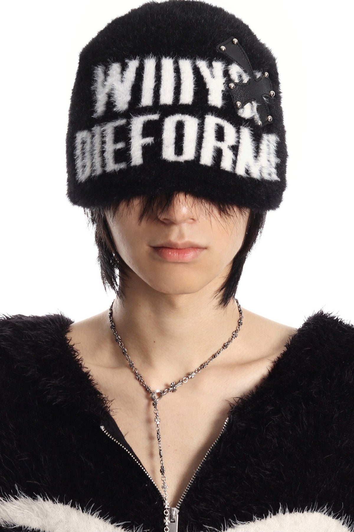 Studded Cross Jacquard Beanie