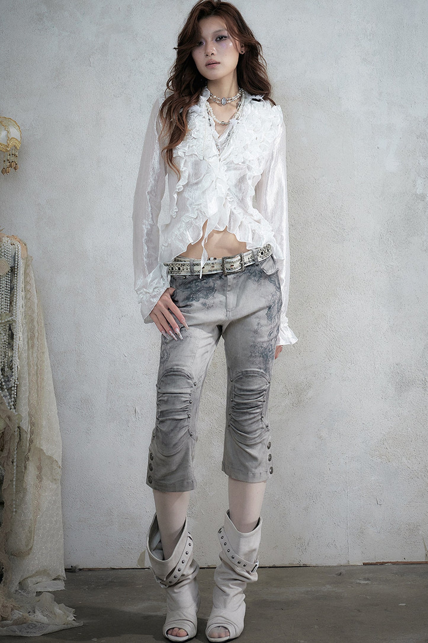 Vintage Distressed Lace Cropped Pants
