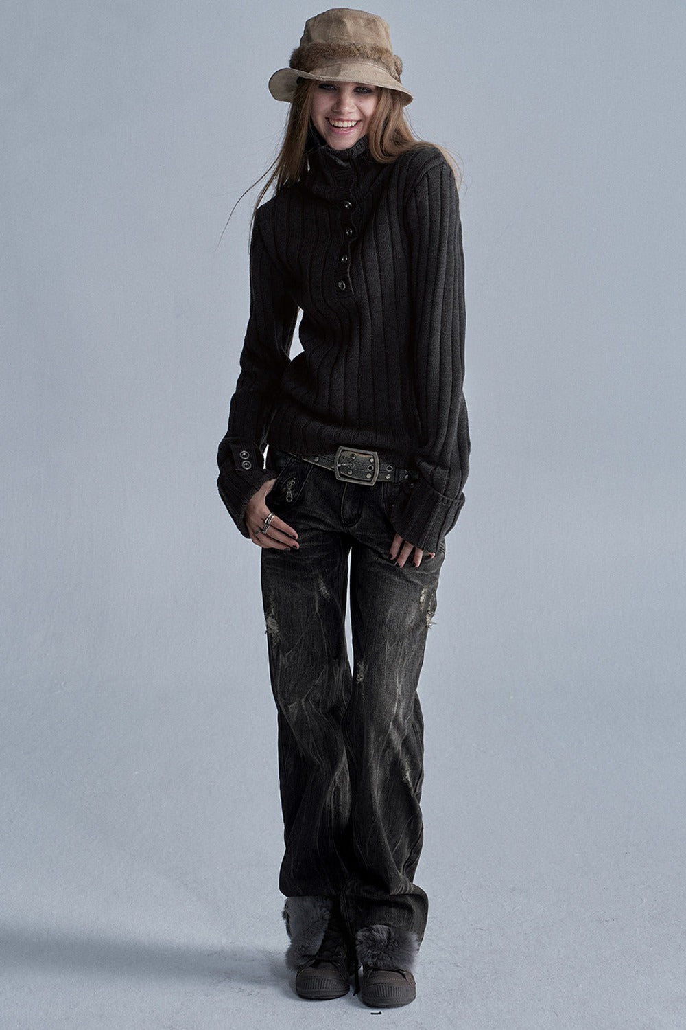 Distressed Low-Rise Denim Jeans