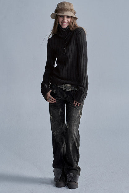Distressed Low-Rise Denim Jeans