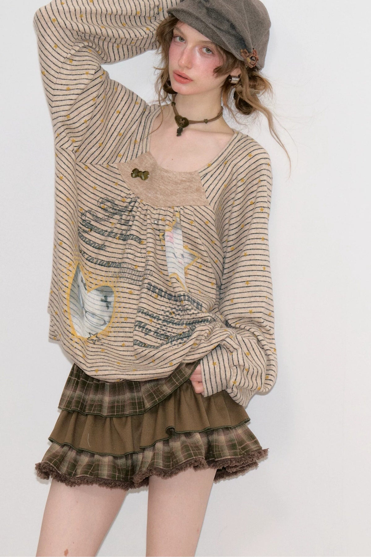 Striped Cat Print Sweatshirt