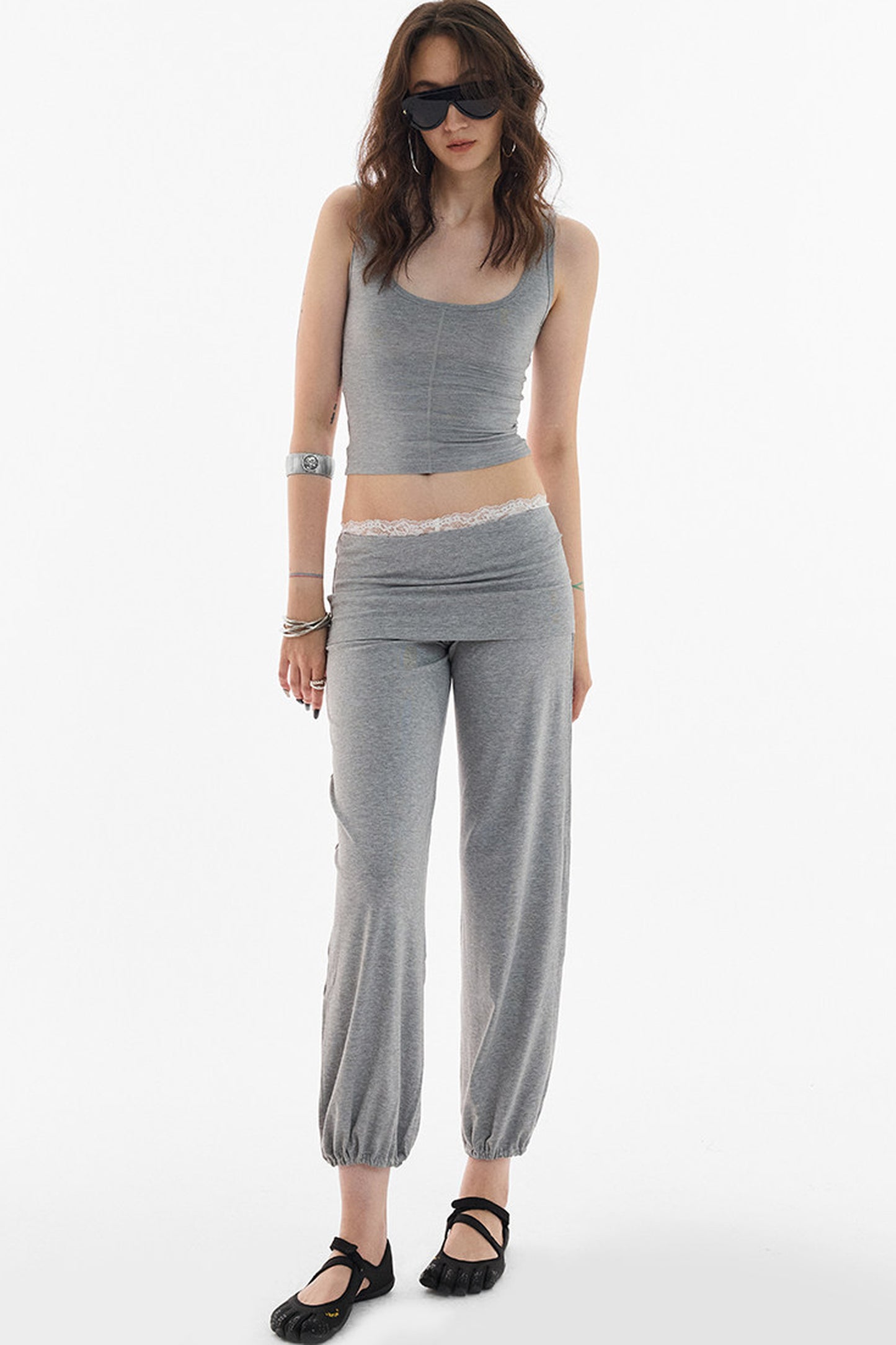 Lace Folded Waist Balloon Pants