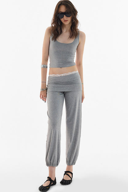 Lace Folded Waist Balloon Pants