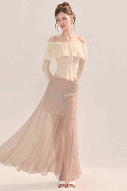 Eleganter langer Mesh-Rock