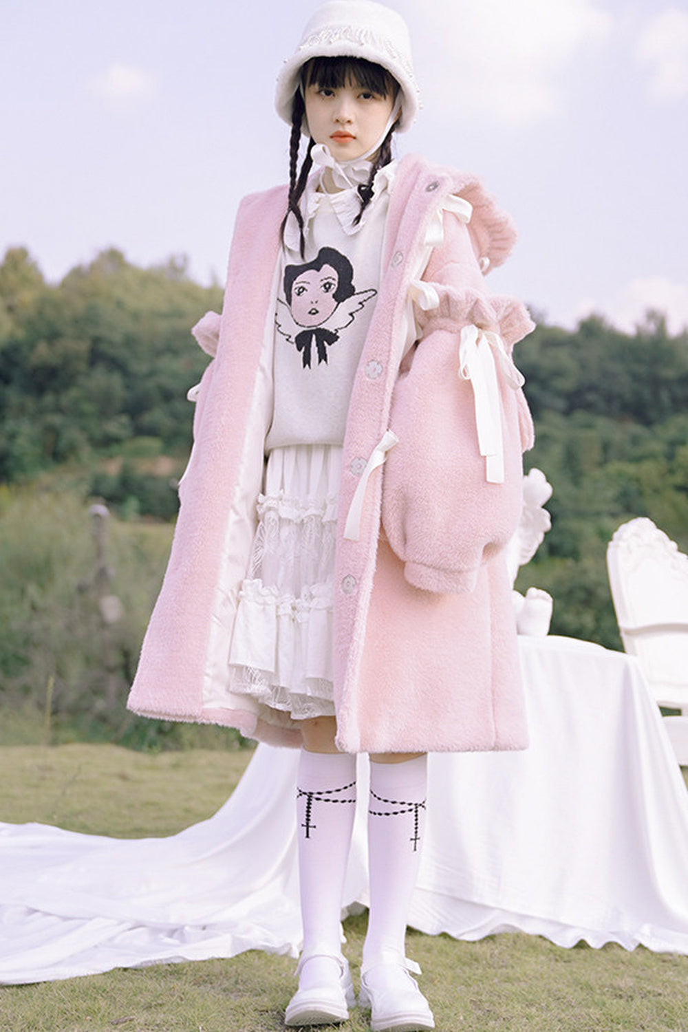 Bunny Ear Fluffy Bow Coat