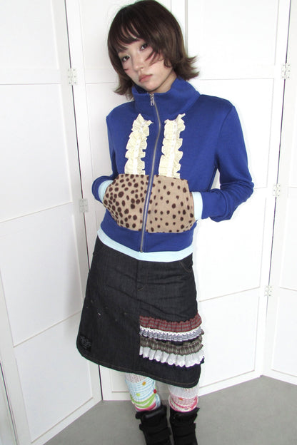 Deer Pattern Lace Trim Jacket