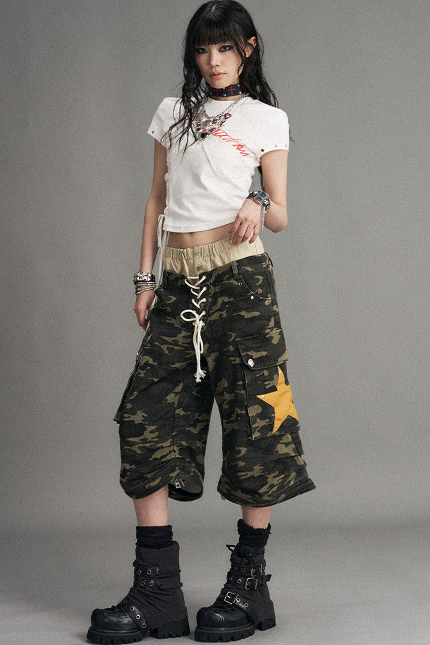 Detachable Camouflage Wide-Leg Pants