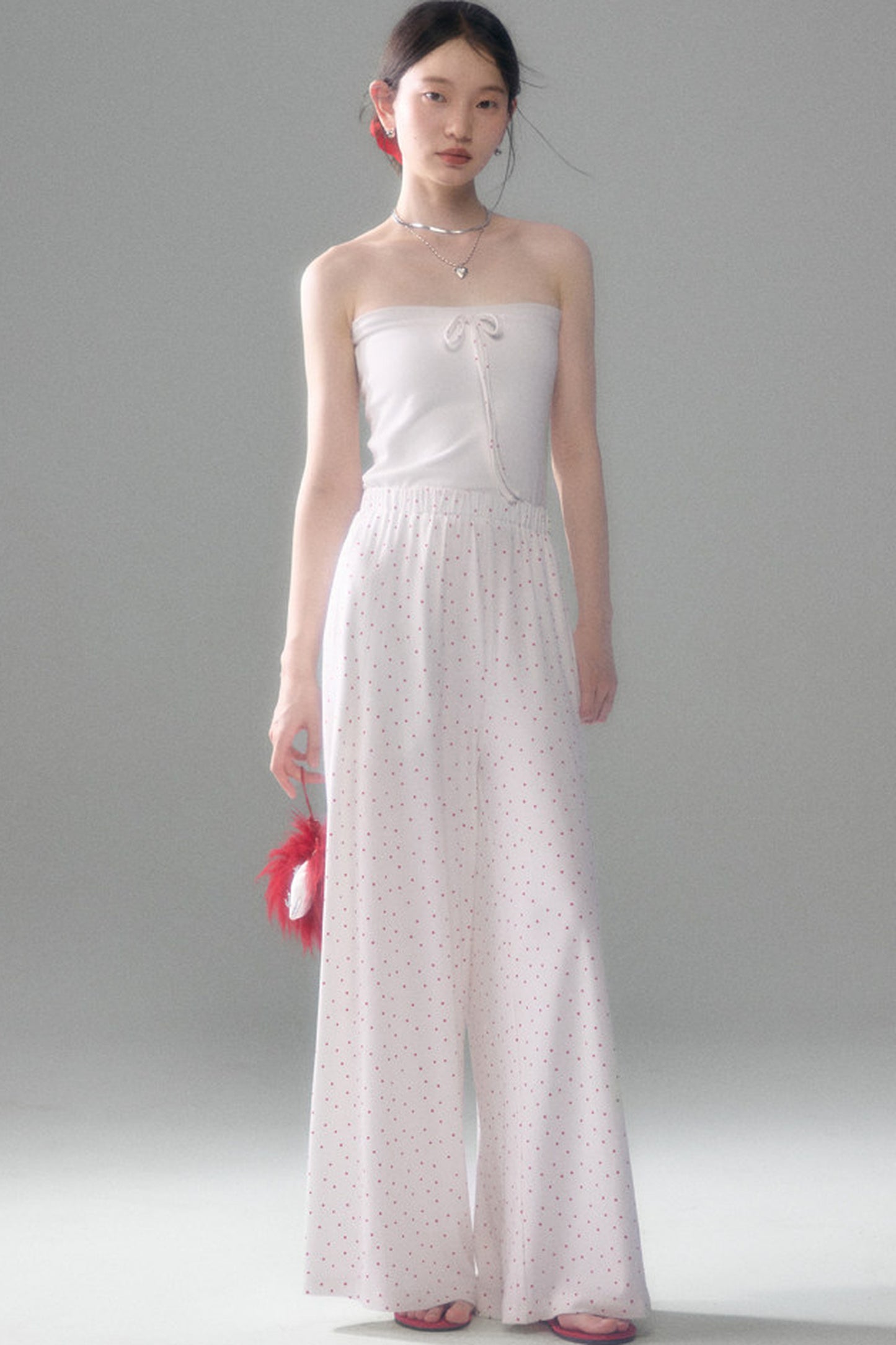 Retro Polka Dot Foldable Strapless Wide Leg Trousers