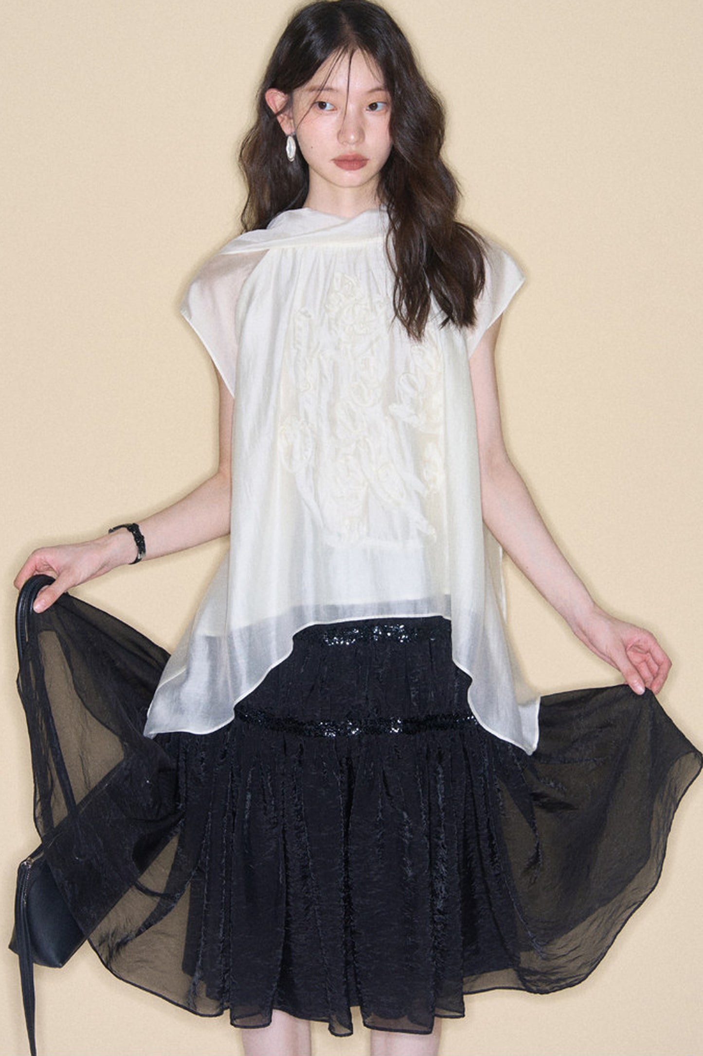 Pearlescent Mesh Sequin A-Line Skirt