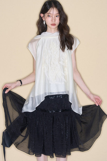 Pearlescent Mesh Sequin A-Line Skirt