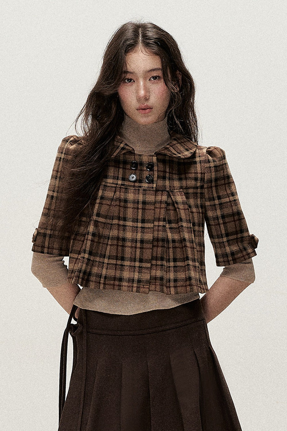 Retro Woolen Pleated Short Jacket