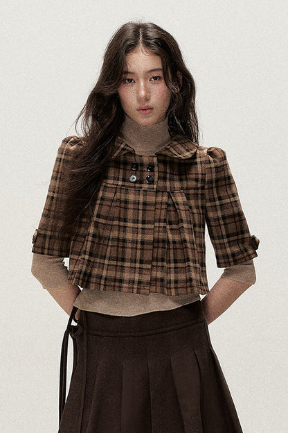 Retro Woolen Pleated Short Jacket