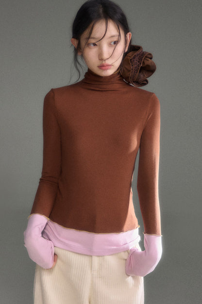 Wool Blend Color-Block Knit Top