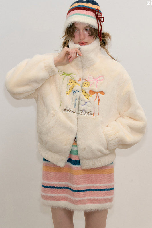 Apricot Butterfly Embroidery Wool Jacket