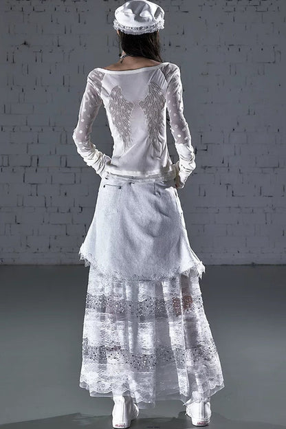 Baroque Flocked Wing Embroidered Blouse