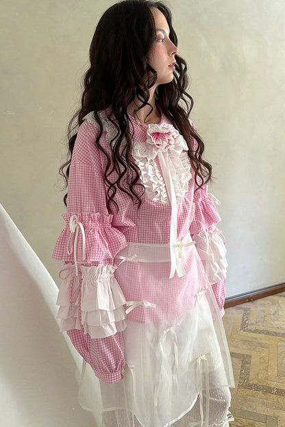 Transparent Doll Print Bowknot Apron Skirt