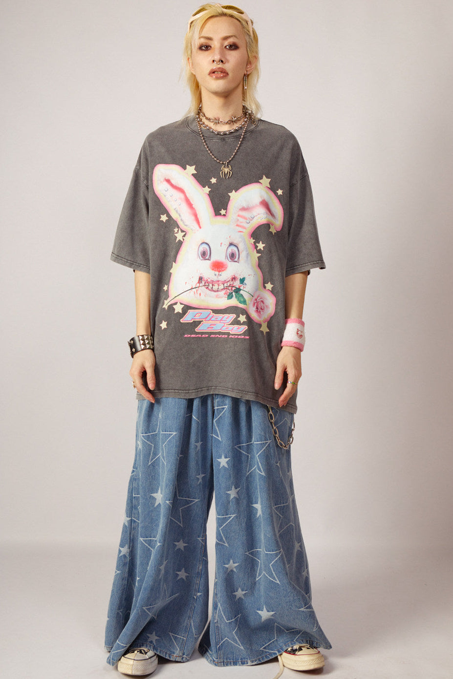 Loose Fit Punk Rock Rabbit Print T-Shirt