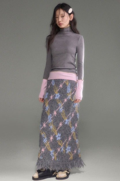 Ear-Shaped Wool-Blend Bird and Flower Jacquard Dress Set-Up