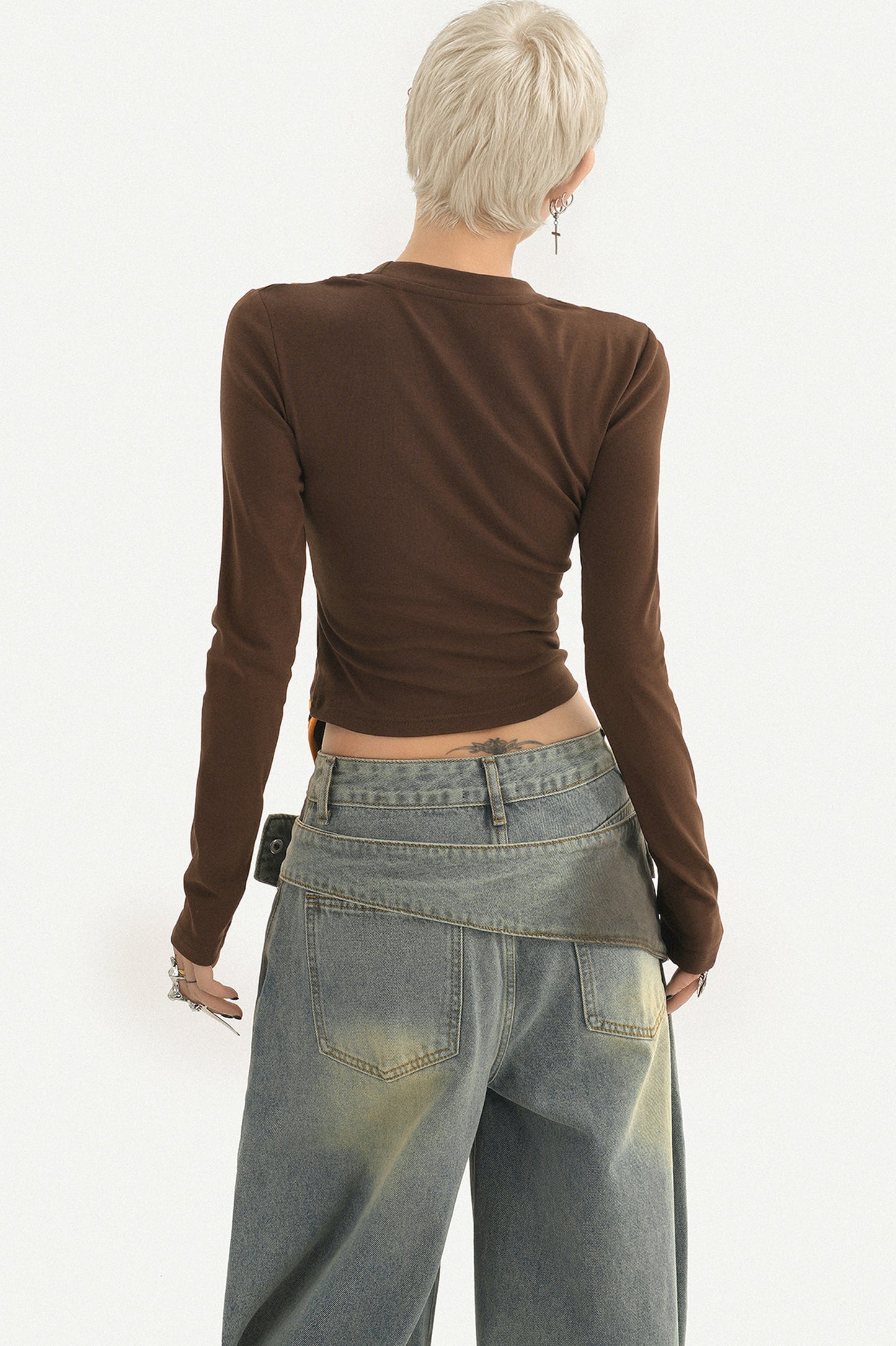 Printed Spliced Layered-Look Long-Sleeve T-shirt