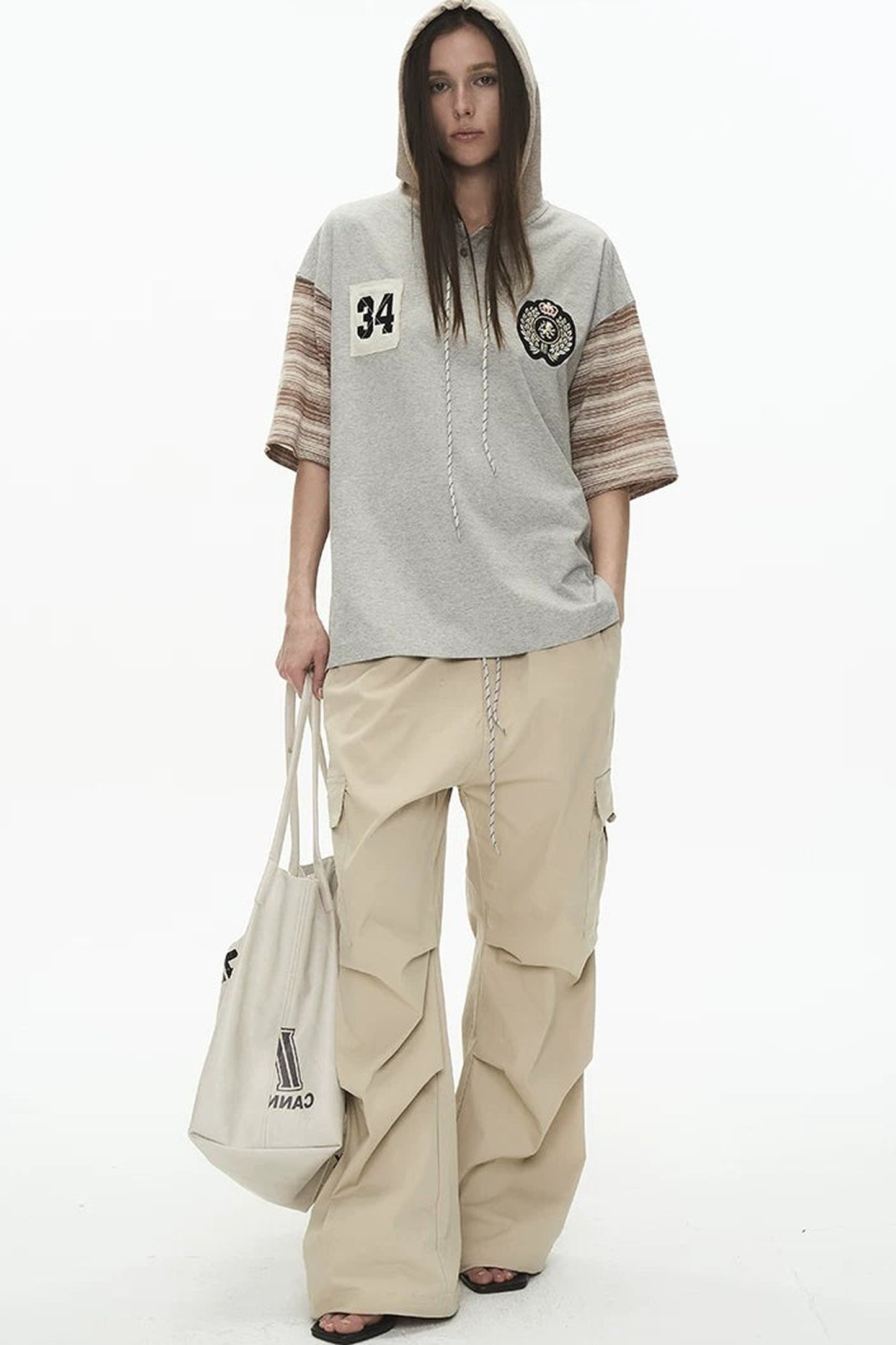 Hooded Striped Badge T-Shirt