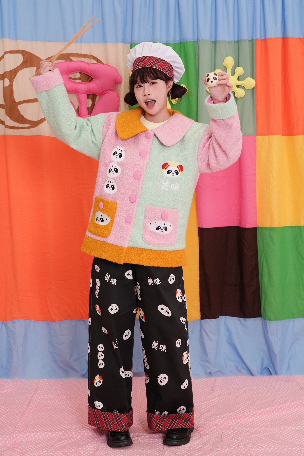 Colorful Embroidered Panda Woolen Jacket