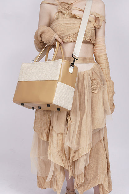 Y2K Leather Contrast Tote Bag