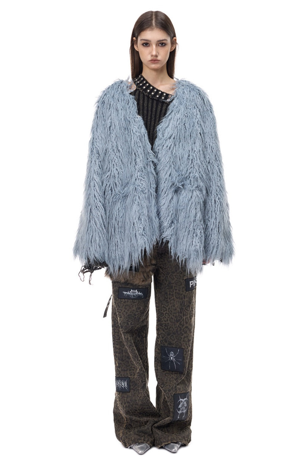 V-Neck Shaggy Contour Fur Jacket