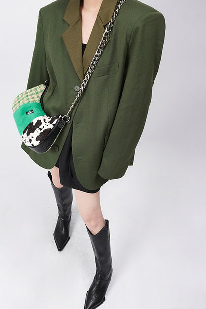 Genuine Leather Color-Block Bag