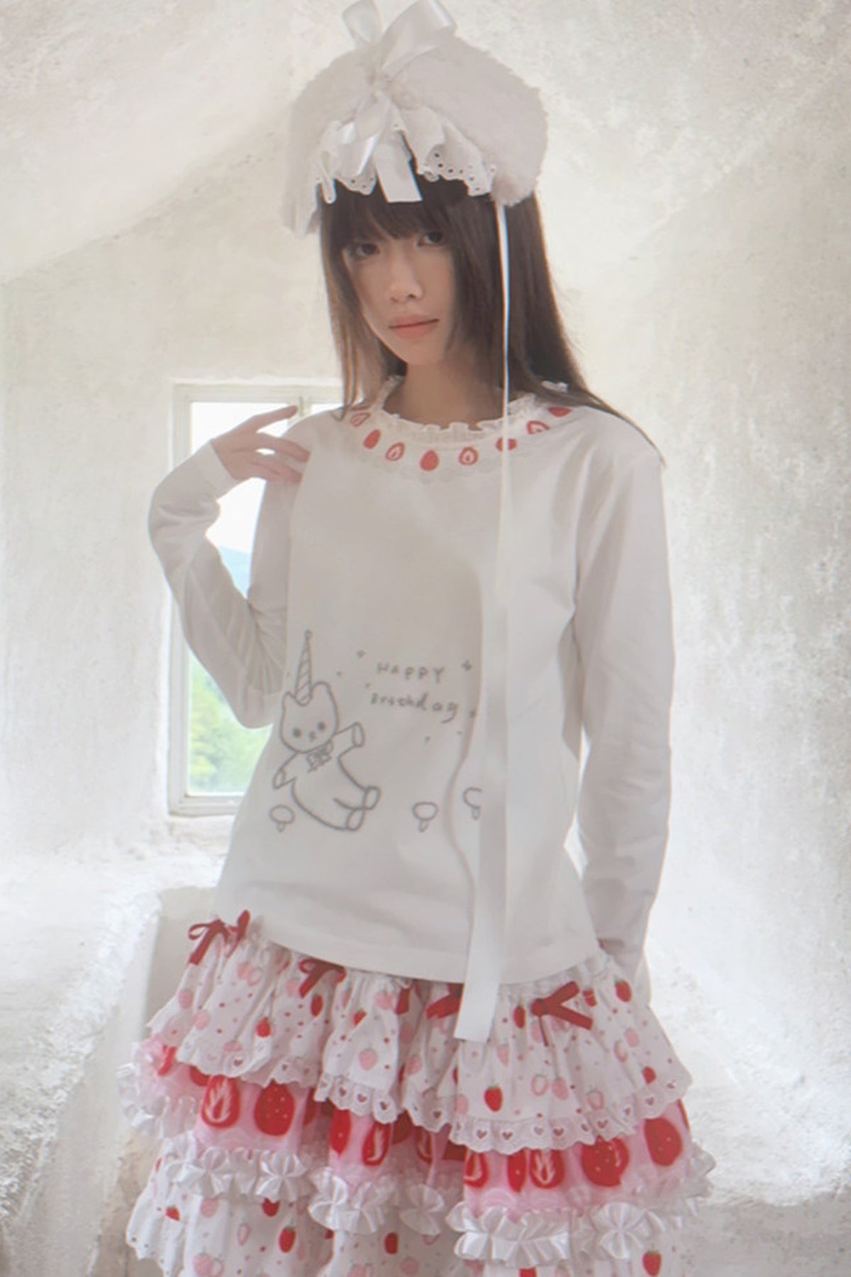 Strawberry Lace Collar Top