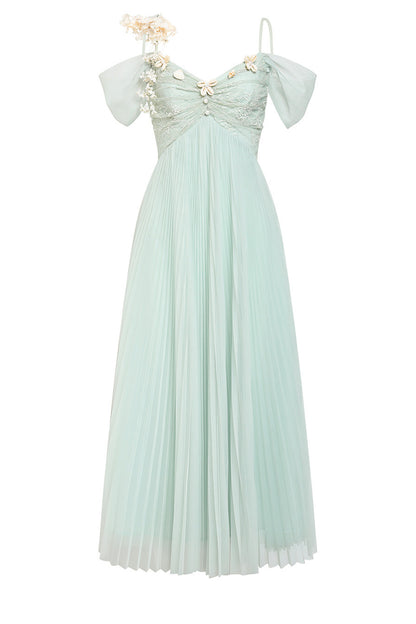Pearl Shell Pleated Strap Dress