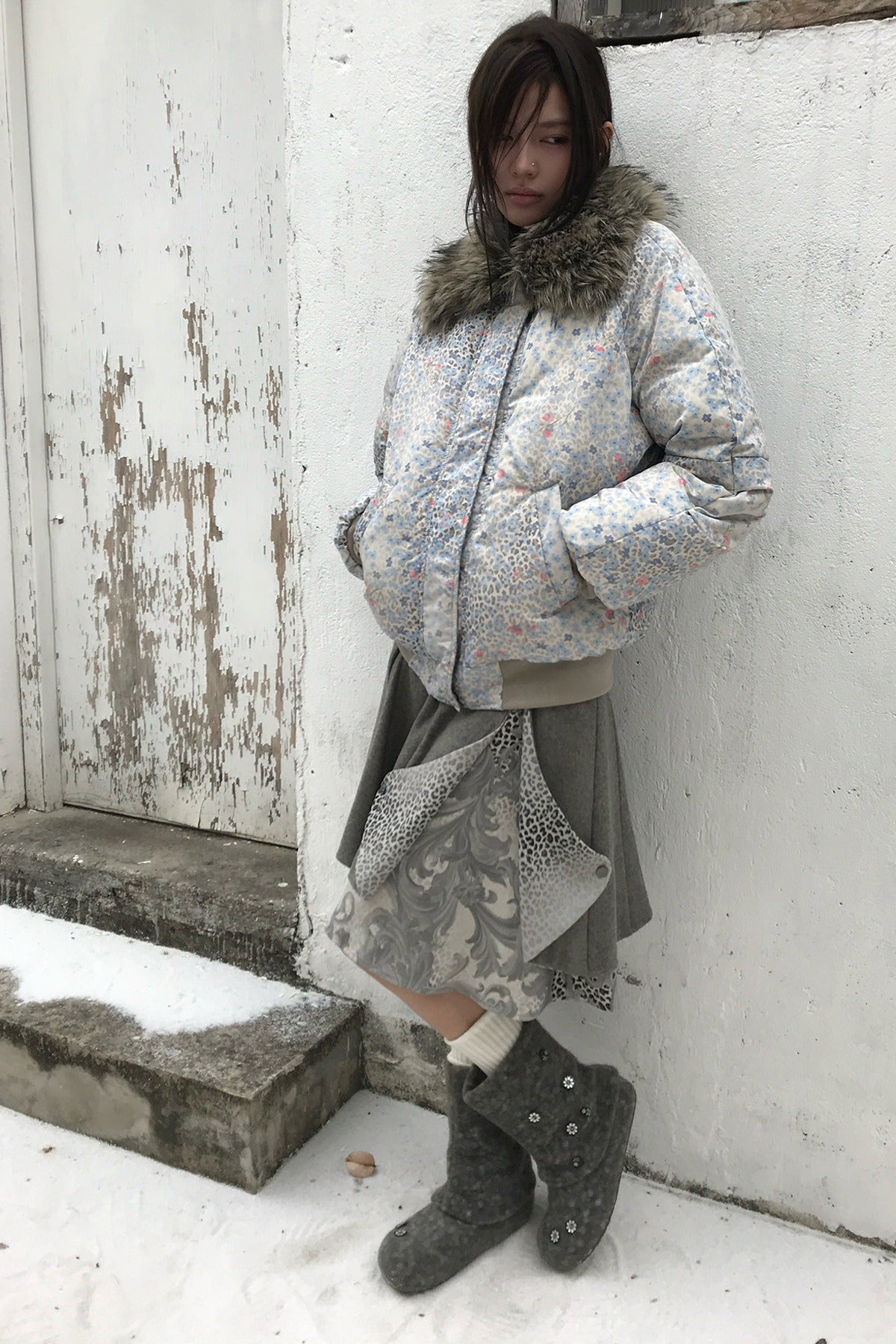 Asymmetrical Ruffled Baroque Leopard Print Wool Skirt