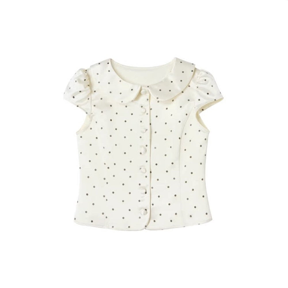 White Polka Dot Satin Top Set-Up