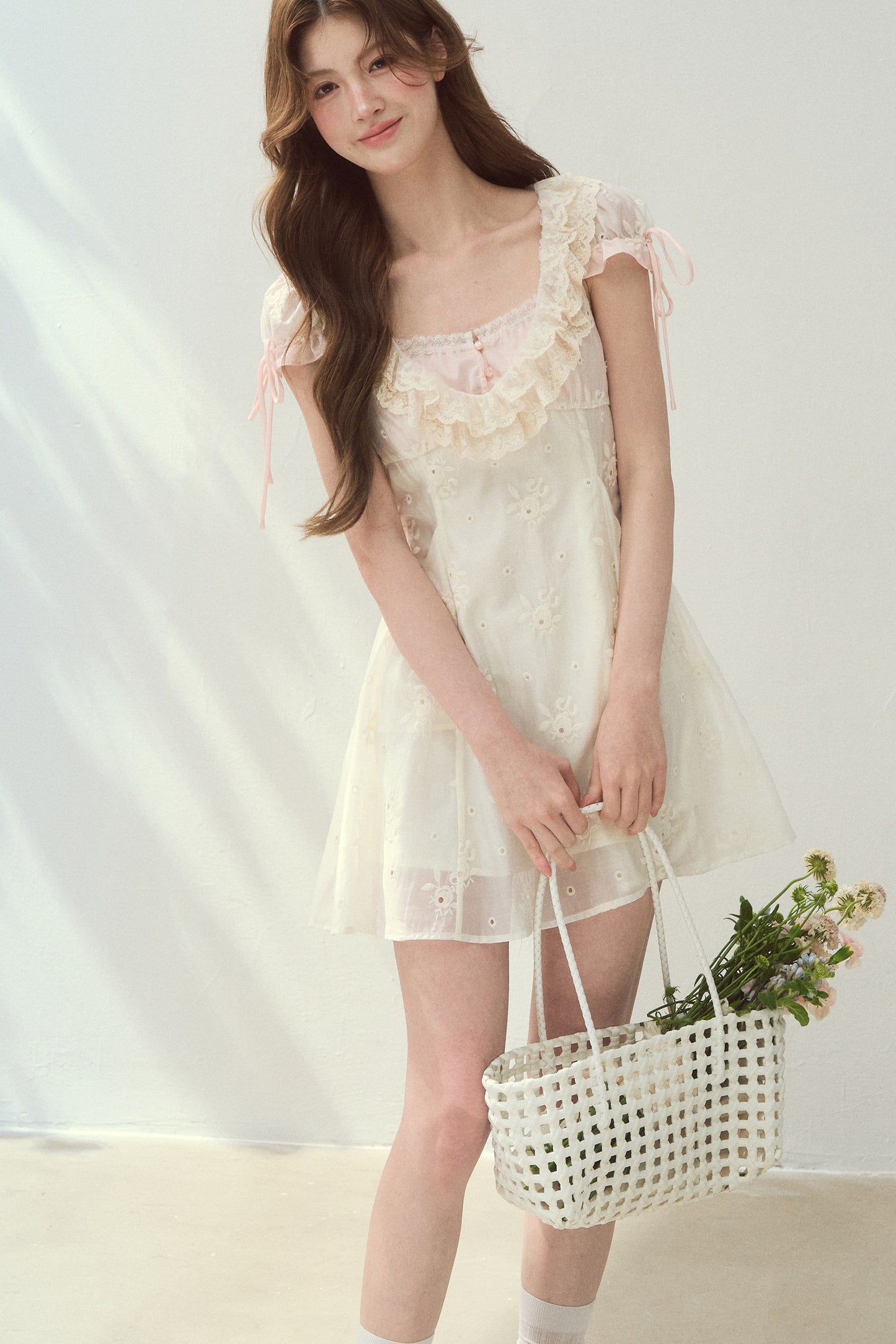 Rose Embroidered Square Neck Long Dress