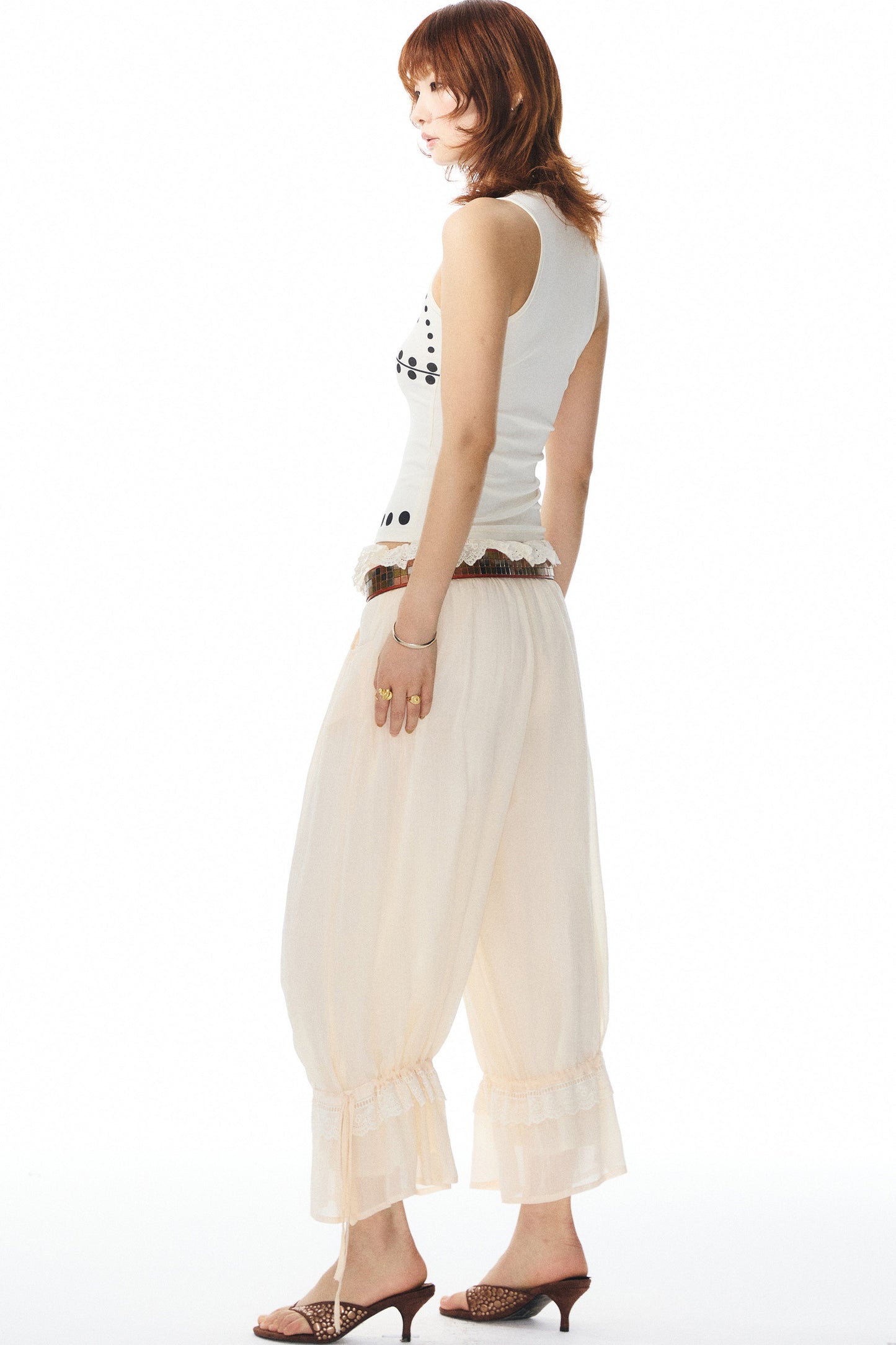 Beige Lace Lantern Pants