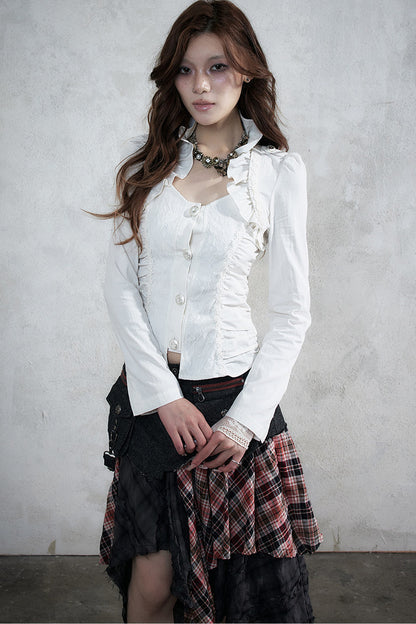 Lace Patchwork Ruched Layered-Look Shirt