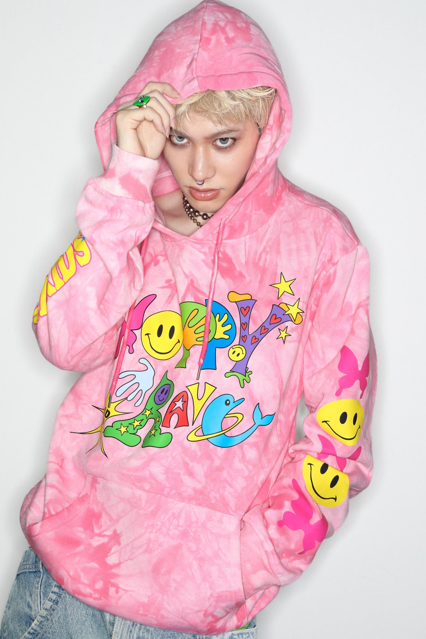 Pink Tie-Dye Smiley Face Hooded Sweatshirt