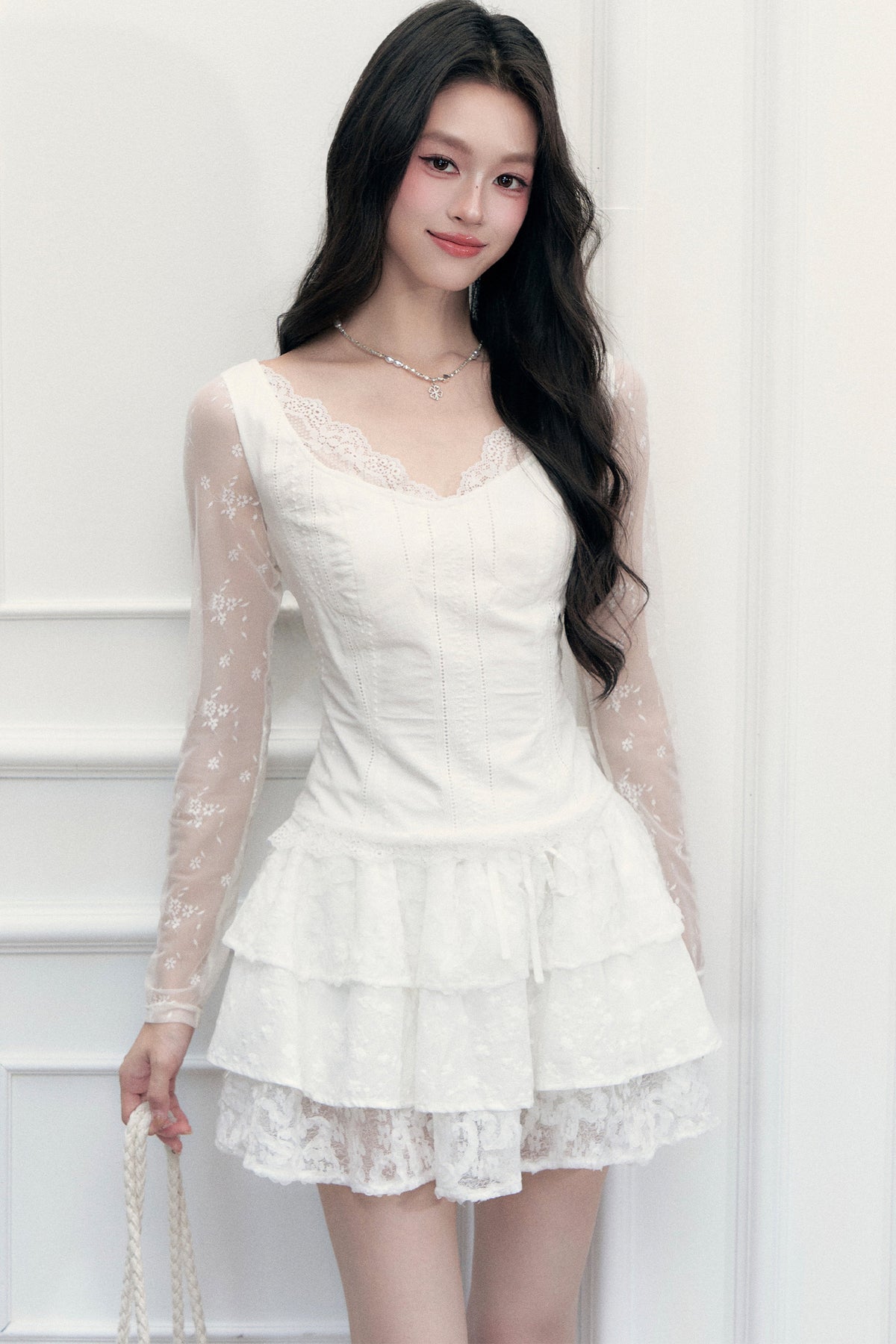 Lace Embroidered Top and Skirt Set-Up