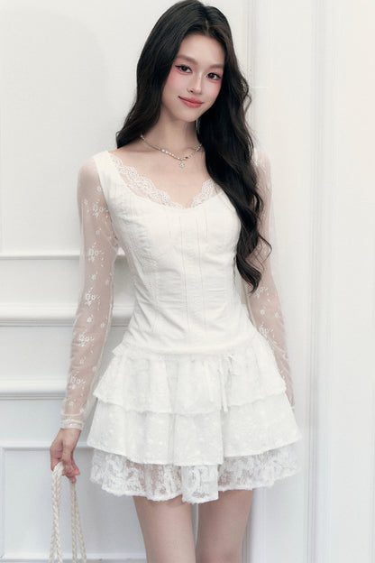 Lace Embroidered Top and Skirt Set-Up