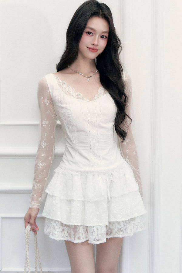 Lace Embroidered Top and Skirt Set-Up