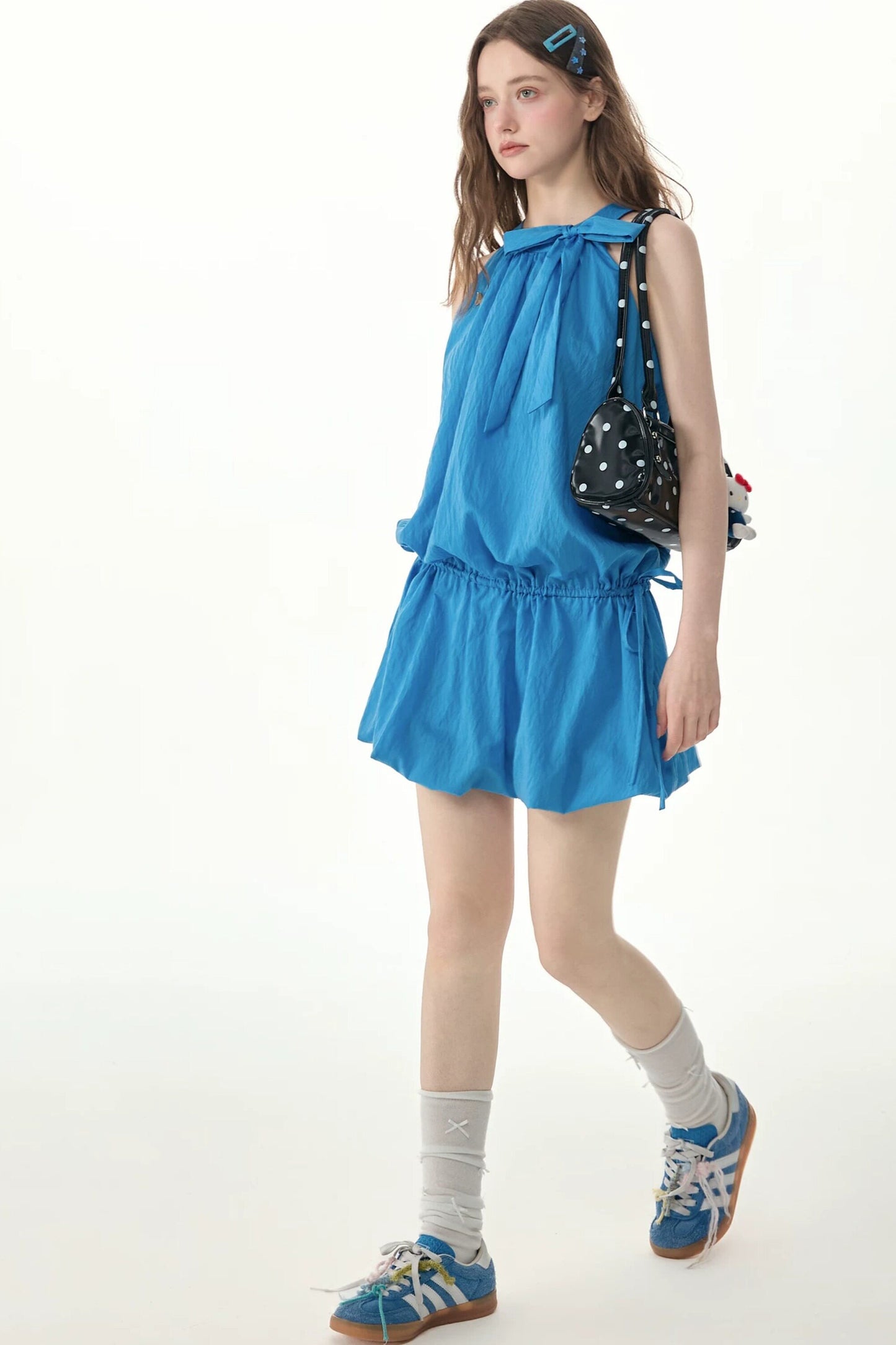 Blue Halter Bow Sleeveless Dress