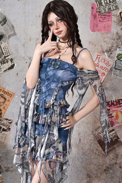 Butterfly Print Off-Shoulder Camisole