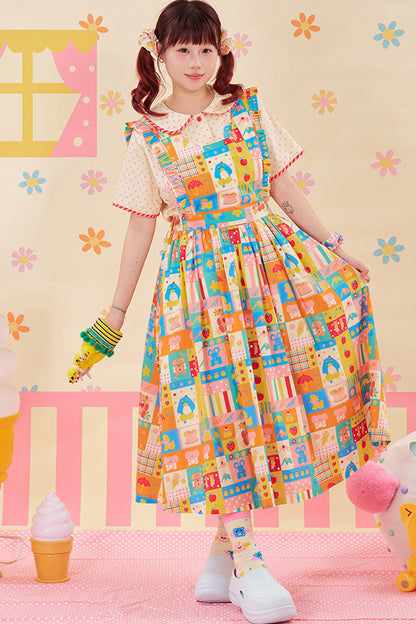 Colorful Patchwork Apron Pinafore Dress