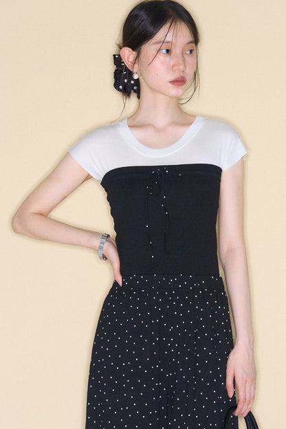 Retro Polka Dot Foldable Strapless Wide Leg Trousers