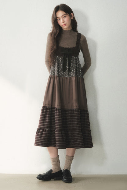 Plaid Floral Patchwork Dress