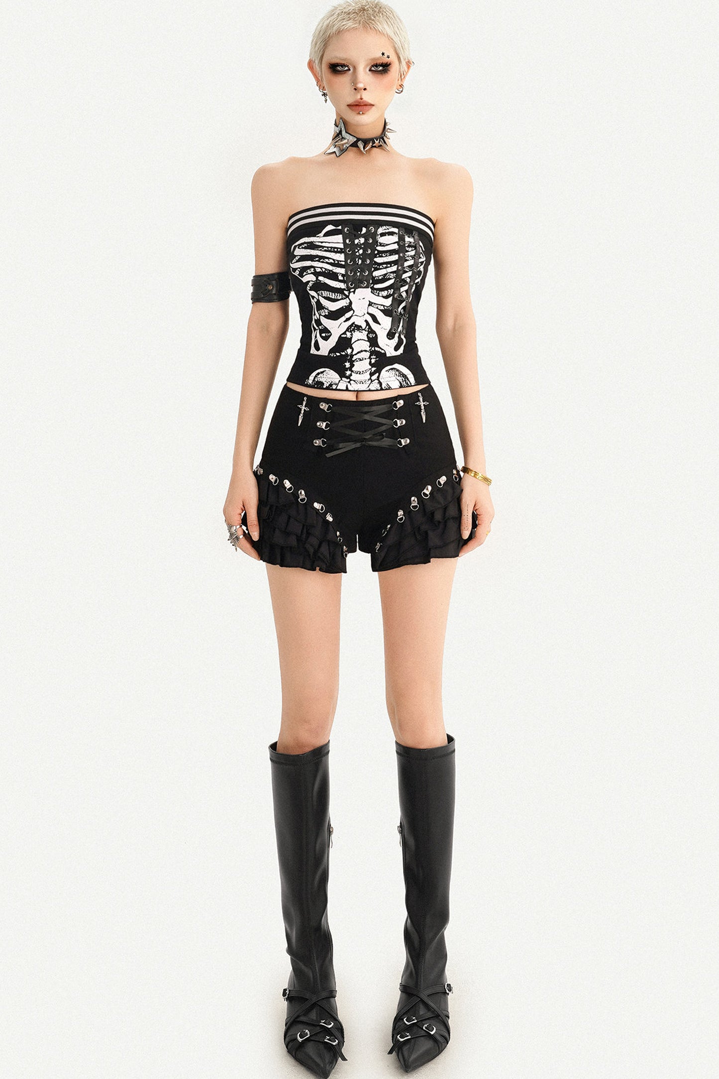 Haut bandeau punk à imprimé squelette