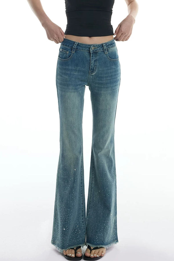 Rhinestone Flare Denim Pants