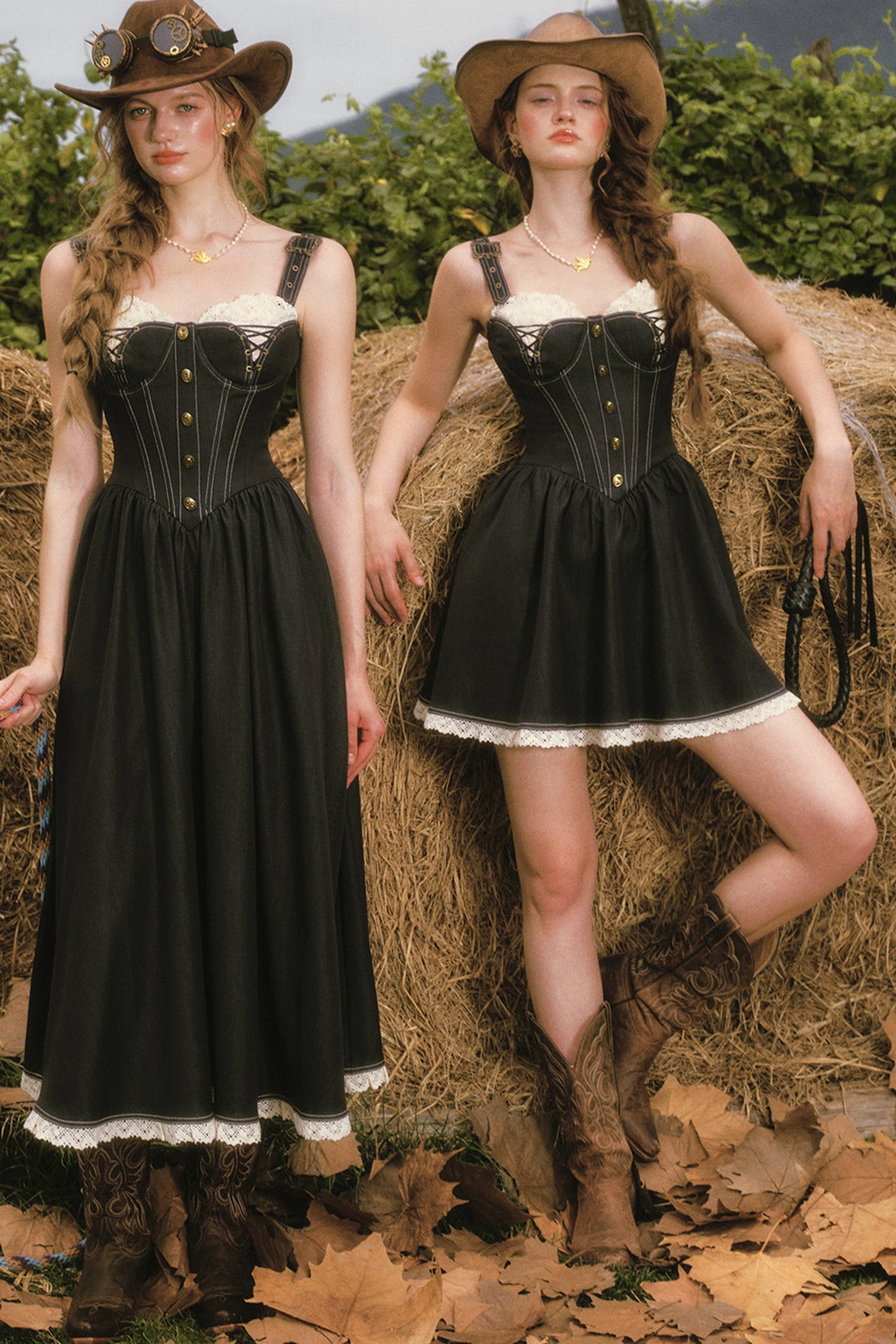 Dark Blue Denim Fishbone Strap Dress